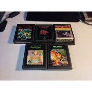 Atari 2600 Lot Of 5 Games - Tested & Work - Berzerk, Surround, Demon Attack